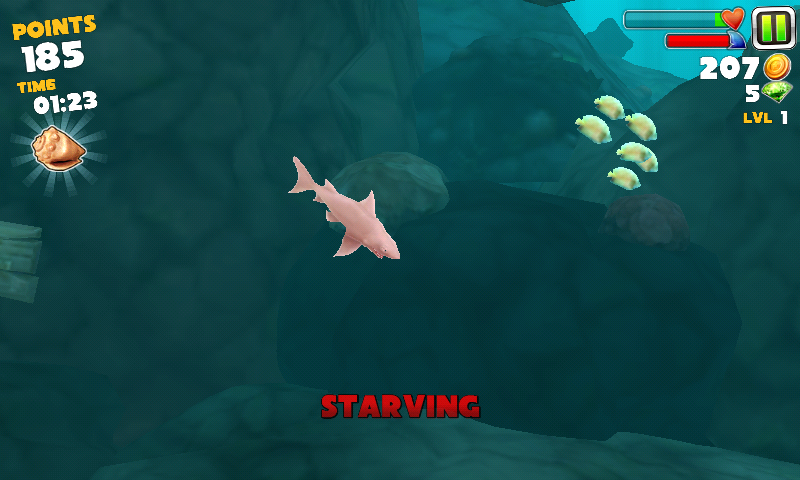Hungry Shark: Evolution (Android) screenshot: Starving