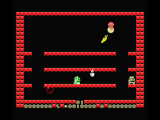 Super Bubble Bobble (MSX) screenshot: Jump on the bubbles and they will turn into fruits