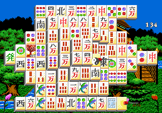 Shanghai II: Dragon's Eye (Genesis) screenshot: A few moves in, but the key tiles are still there