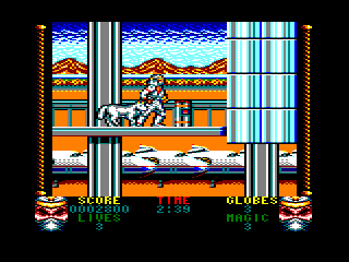 Shadow Dancer (Amstrad CPC) screenshot: Collect all the globes to open the exit door