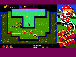 Do! Run Run (Amiga) screenshot: One enemy carries a letter. To get that letter you have to kill that enemy by throwing your ball at him.
