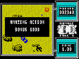 Super Stuntman (ZX Spectrum) screenshot: Can we call that a Cunning Stunt bonus?