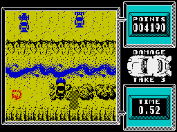 Super Stuntman (ZX Spectrum) screenshot: Jumping off a ramp
