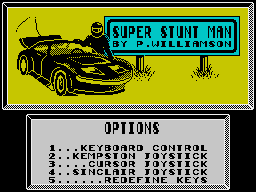 Super Stuntman (ZX Spectrum) screenshot: Main menu