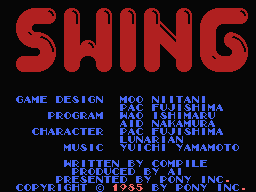 Swing (MSX) screenshot: Title and credits screen