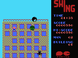 Swing (MSX) screenshot: You're at the top of the skyscraper.