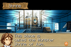Monster Rancher Advance (Game Boy Advance) screenshot: This is the Monster Shrine of Age. Meet Bolsoi