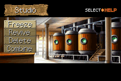 Monster Rancher Advance (Game Boy Advance) screenshot: You can use the following options here at the studio
