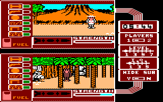 Spy vs. Spy: The Island Caper (Amstrad CPC) screenshot: While White stands in front of the volcano, Black discovers a trap
