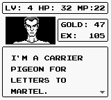 The Sword of Hope (Game Boy) screenshot: Talking to Martel's carrier pidgeon
