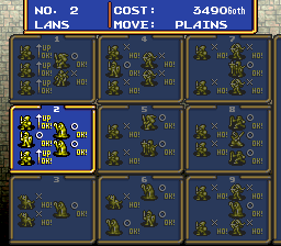 Ogre Battle (SNES) screenshot: Setting up your army.