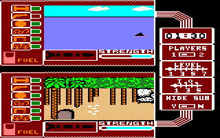 Spy vs. Spy: The Island Caper (Amstrad CPC) screenshot: White has gone too far into the ocean, and got eaten by a shark