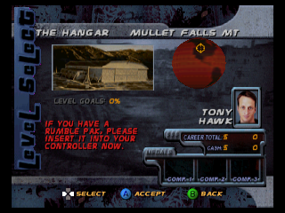 Tony Hawk's Pro Skater 2 (Nintendo 64) screenshot: Level select.