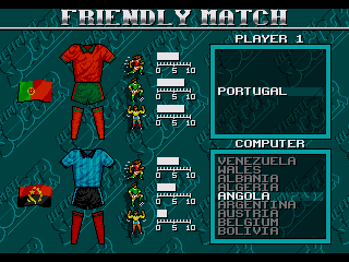 Ultimate Soccer (Genesis) screenshot: Team selection screen