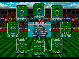 Ultimate Soccer (Genesis) screenshot: There are plenty of tactics to choose from.