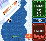 Toobin' (Game Boy Color) screenshot: The starting line of Yukon.