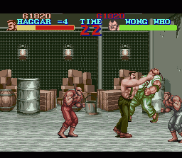 Final Fight (SNES) screenshot: [Final Fight] Haggar grabs 'em