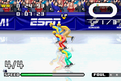 ESPN International Winter Sports 2002 (Game Boy Advance) screenshot: The Short Track is a skating race. How fast can you go?