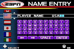 ESPN International Winter Sports 2002 (Game Boy Advance) screenshot: Choose your country and even name it something else if you like