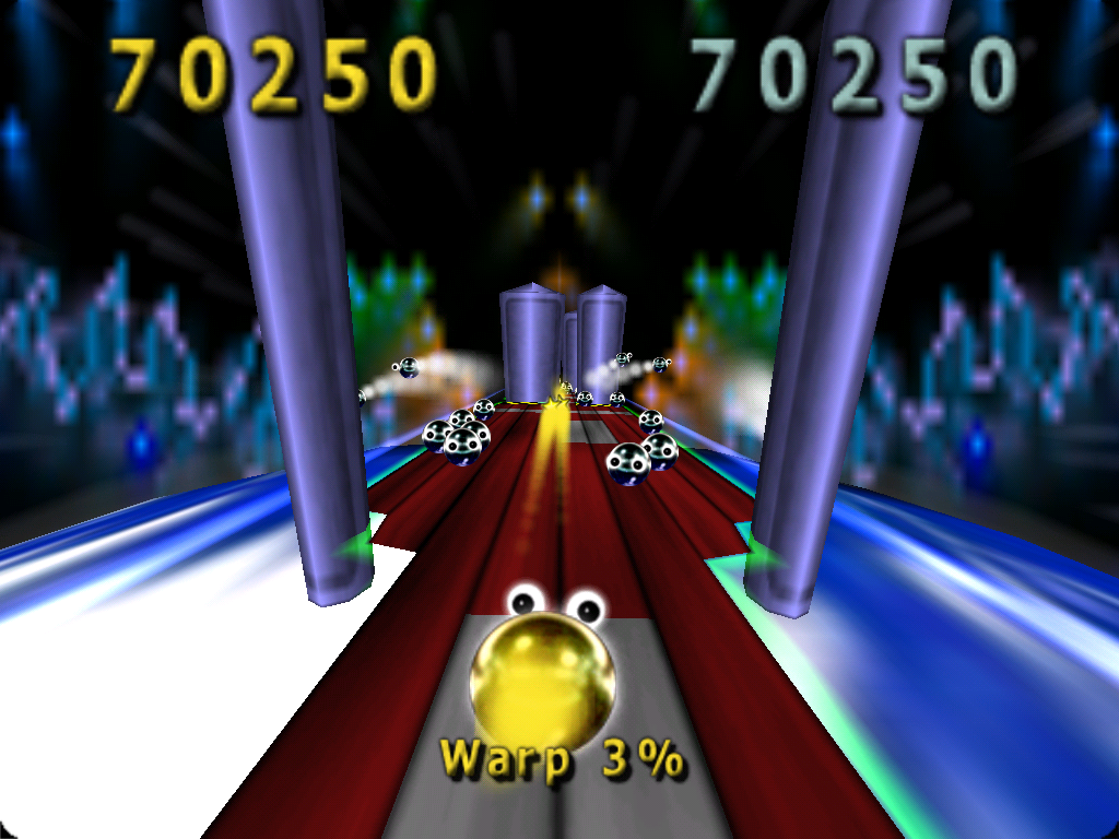 Chromadrome (Windows) screenshot: Shooting obstacles out of the way