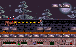 Hocus Pocus (DOS) screenshot: The deadly rapid fire spell in action