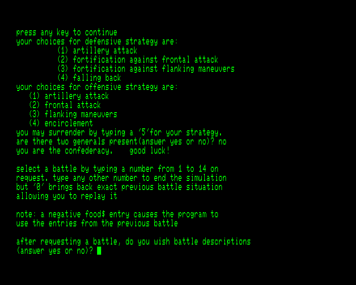 Civil War (Commodore PET/CBM) screenshot: Explanation