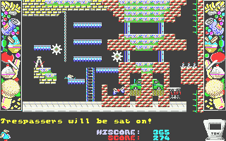 Chubby Gristle (Atari ST) screenshot: Fell to my death