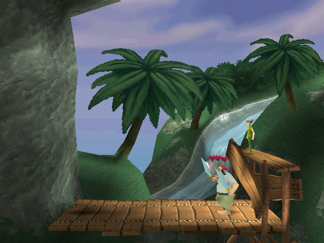 Peter Pan in Disney's Return to Never Land (Windows) screenshot: Hearts above pirat head show his current live status