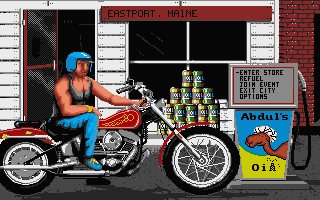 Harley-Davidson: The Road to Sturgis (Atari ST) screenshot: Outside the shop