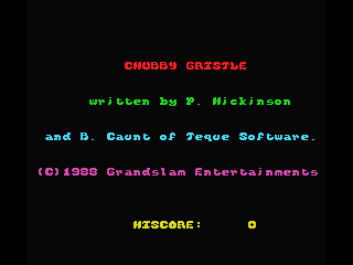 Chubby Gristle (MSX) screenshot: Options and credits screen