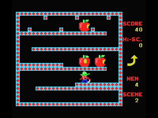 Boomerang (MSX) screenshot: Use your boomerang to knock out the fruits