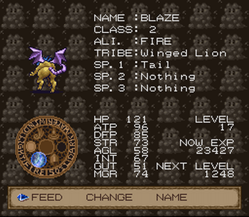 Lufia II: Rise of the Sinistrals (SNES) screenshot: Stats of a Capsule Monster