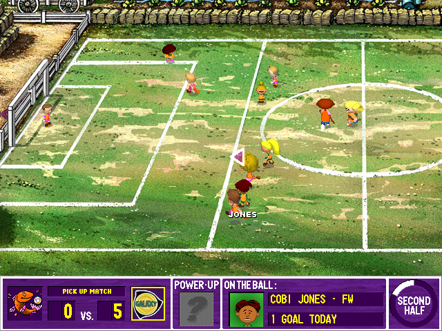 Backyard Soccer 2004 (Windows) screenshot: Even though I didn't show another screenshot of it, I shot the ball from here and got another goal.
