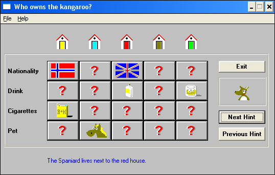 Who owns the kangaroo? (Windows) screenshot: Filling the obvious spots (from the tips)