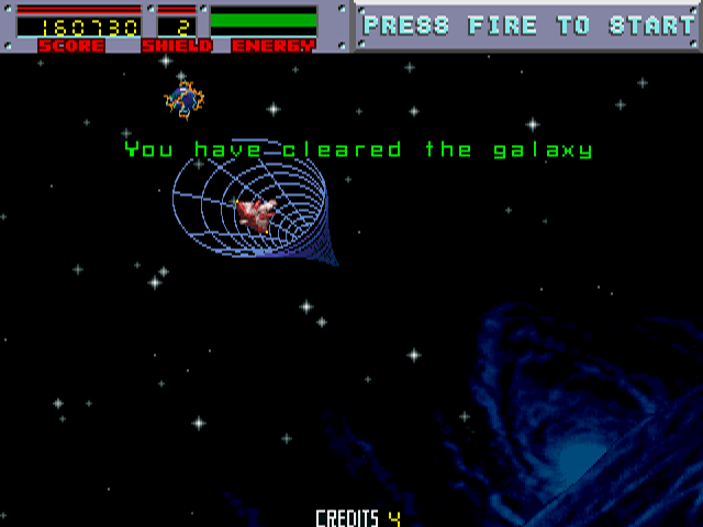 Blasteroids (Arcade) screenshot: Galaxy cleared.