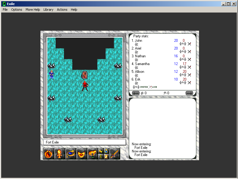 Exile: Escape from the Pit (Windows 3.x) screenshot: The game starts as your party is thrown through a one-way portal into Exile.