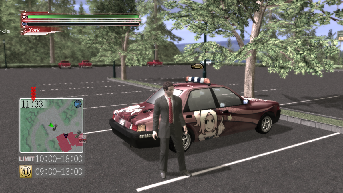 Deadly Premonition: The Director's Cut (Windows) screenshot: Extra - oh, anime police car, how cute
