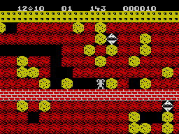 Boulder Dash (ZX Spectrum) screenshot: Gameplay in Cave A, level 1