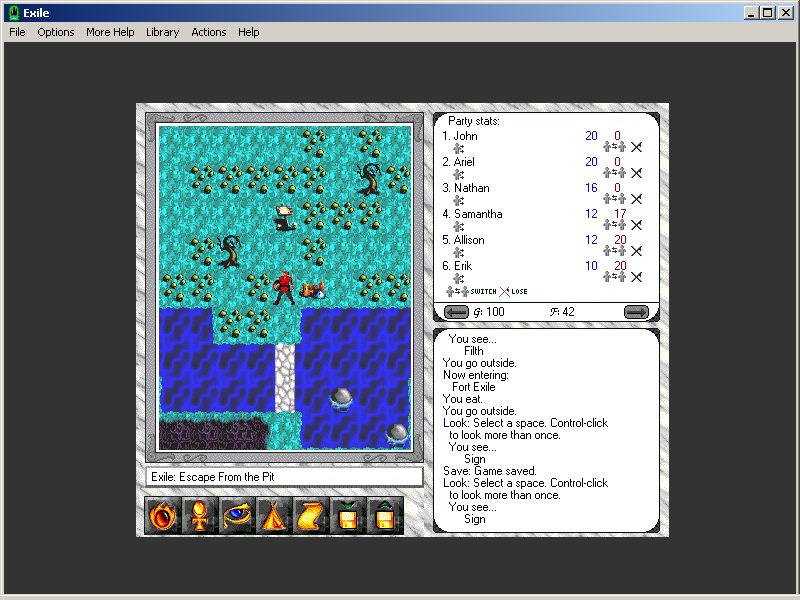 Exile: Escape from the Pit (Windows 3.x) screenshot: Found one of the six major cities that were built by humans in Exile.