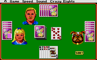 Hoyle: Official Book of Games - Volume 1 (Atari ST) screenshot: A game of Crazy Eights has just begun.