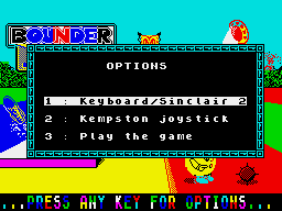 Bounder (ZX Spectrum) screenshot: Control options