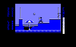 Hudson Hawk (Amstrad CPC) screenshot: Throwing ball at nothingness