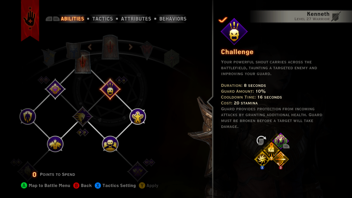 Dragon Age: Inquisition (Xbox One) screenshot: But for fighting, we're gonna need a whole range of skills, which we can choose ourselves through these skill trees.