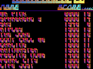 Tautology II (Atari ST) screenshot: High-score table (scrolling vertically)