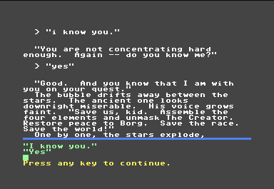 Breakers (Commodore 64) screenshot: At last, I have learned to talk.