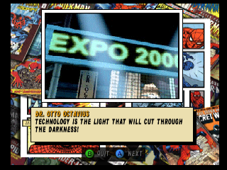 Spider-Man (Nintendo 64) screenshot: Here, instead movie cutscenes a slide show is shown.