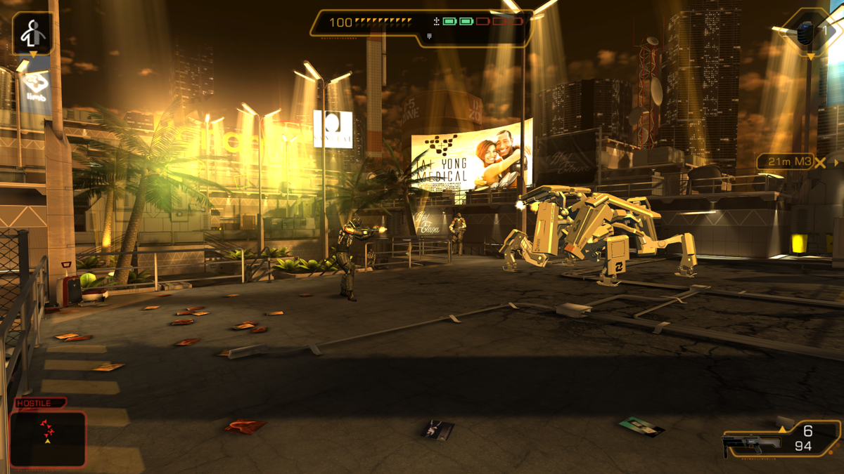 Deus Ex: The Fall (Windows) screenshot: You can hack this huge robot to attack its human allies