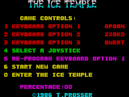 The Ice Temple (ZX Spectrum) screenshot: Select your controls