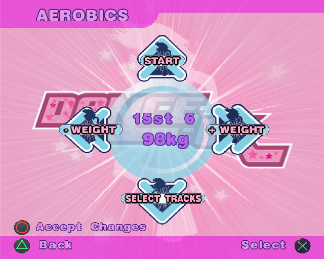 Dance:UK (PlayStation 2) screenshot: There is an Aerobics mode too. The player starts by entering their weight, you can tell the target audience by the fact that the start weight is about 7st