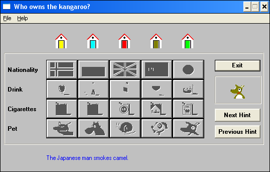 Who owns the kangaroo? (Windows) screenshot: Filled all boxes correctly
